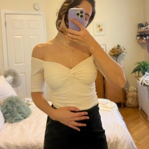 Sézane white off the shoulder knot top